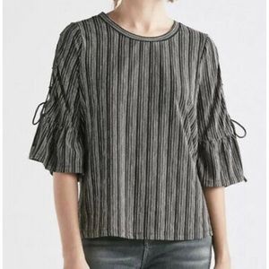Lucky Brand Bell Sleeve Lace Up Top Striped